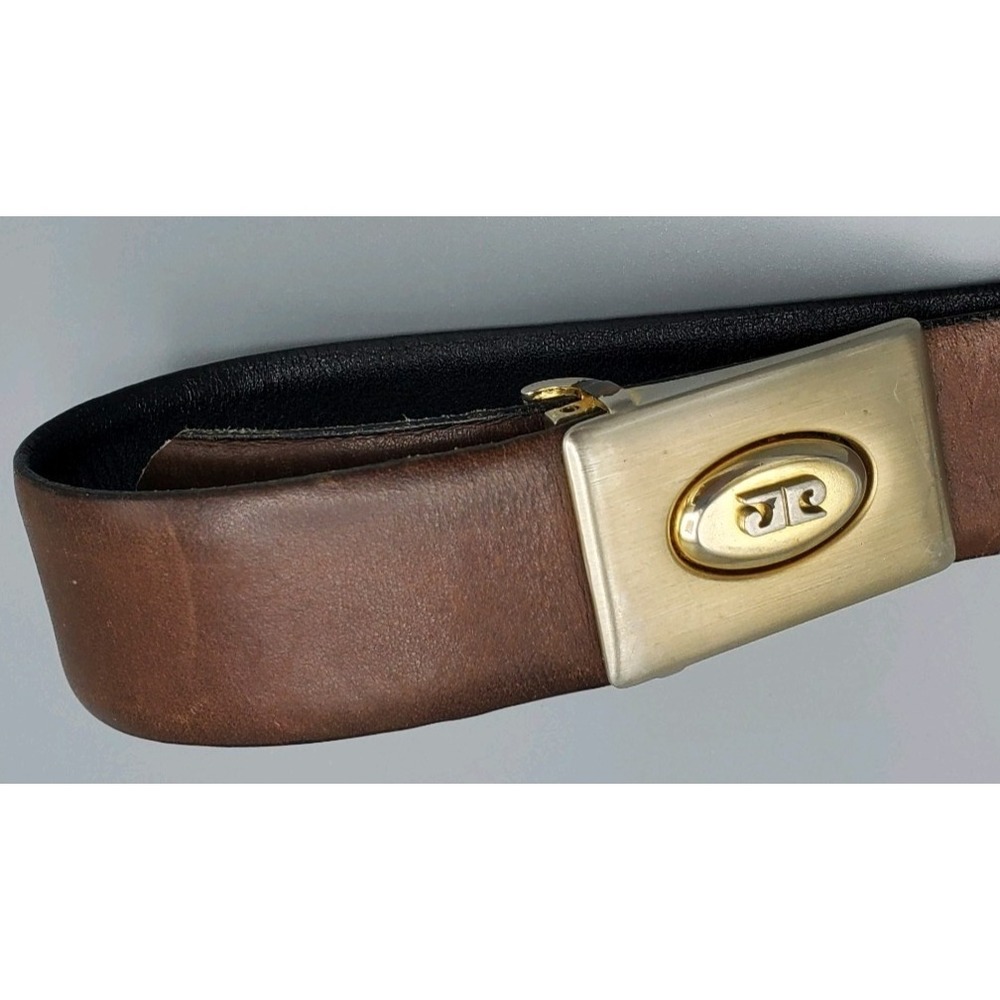 VTG Pierre Cardin Womens Reversible Belt Leather Black Brown Gold Tone Buckle‎